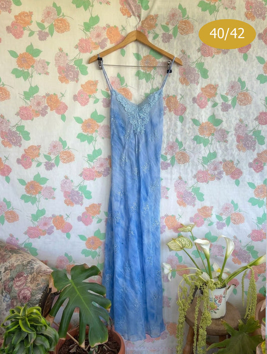 90's Blue Embroidered Nightdress