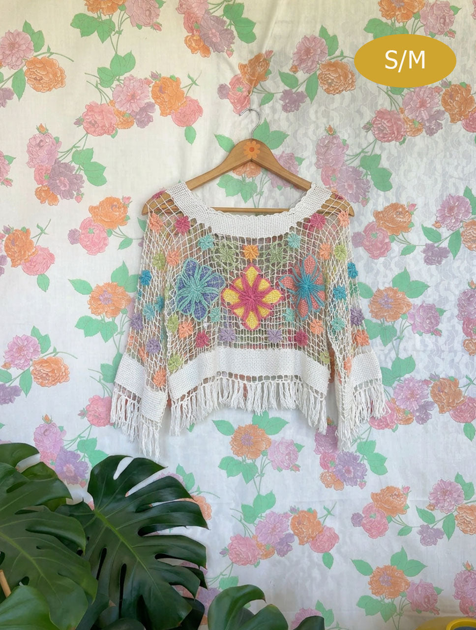 00's Crochet Rainbow Patchwork Top