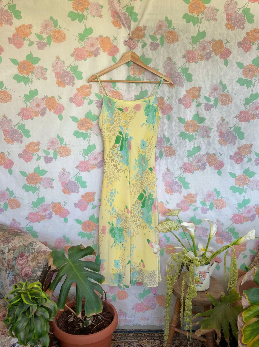 90's Yellow Floral Slip Dress