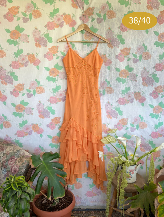 00's Orange Ruffle Dress