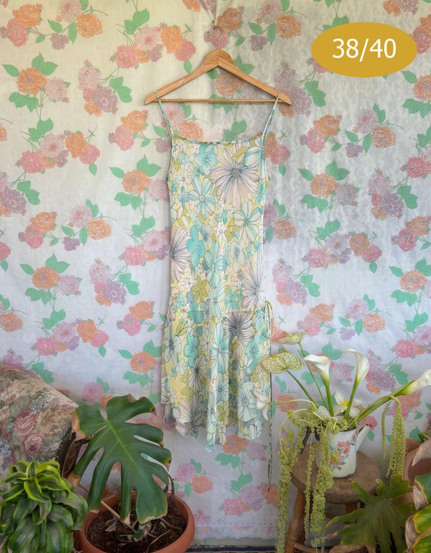 Y2K Blue & Green Floral Slip Dress