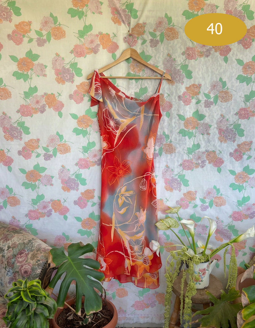 90's Red Printed Dress