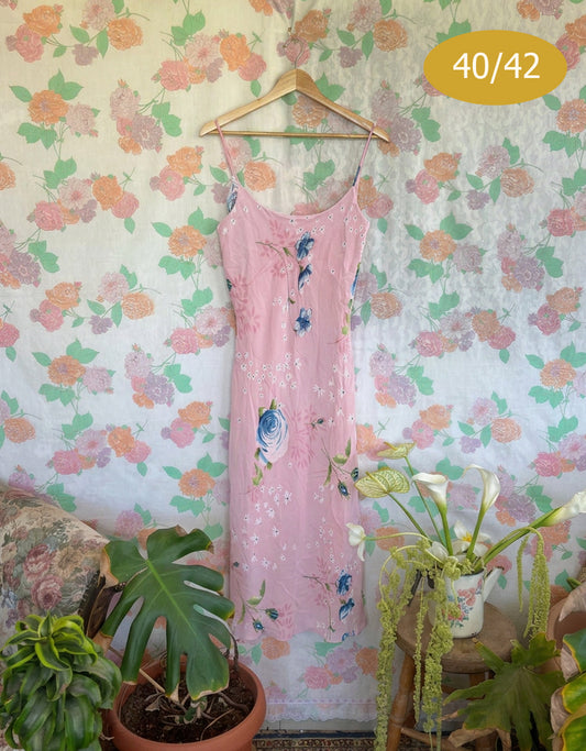 90's Pink Floral Midi Dress