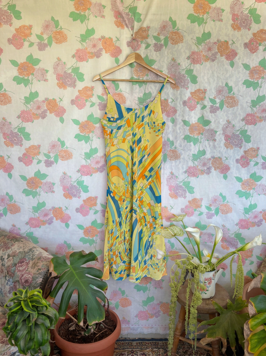 90's Geometric Print Slip Dress