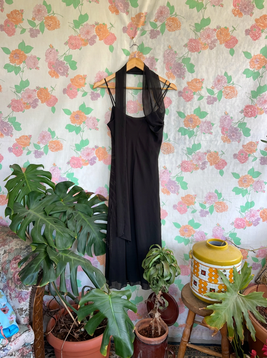 90's Black Embroidered Dress