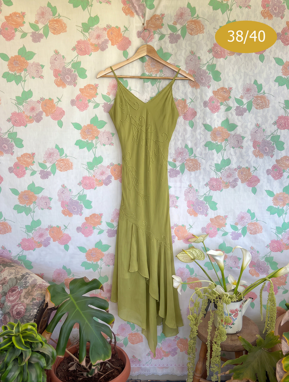 2000's Green Beaded Midi Dress