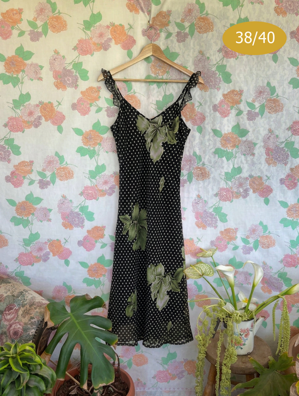 90's Black Polka Dot Dress with Details