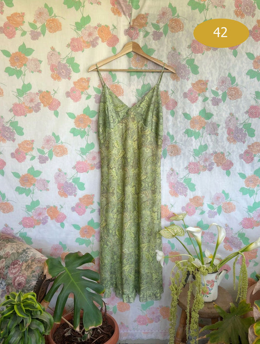 90's Green Paisley Dress