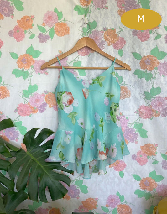 Vintage Aqua Floral Top