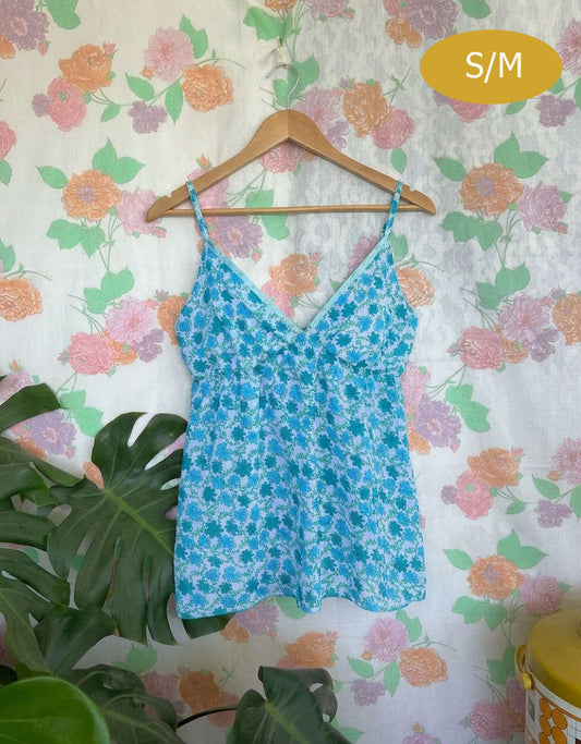 00's Blue Floral Blouse