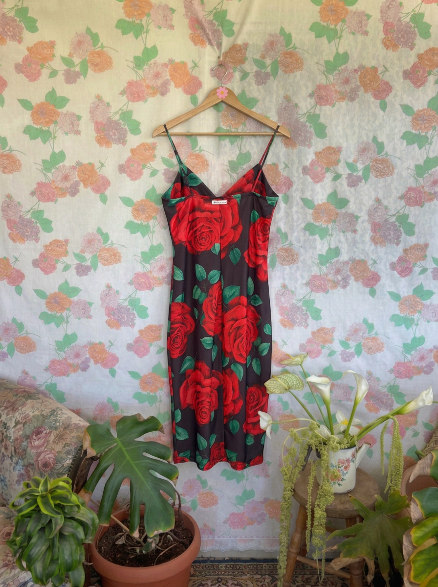 90's Rose Print Slip Dress