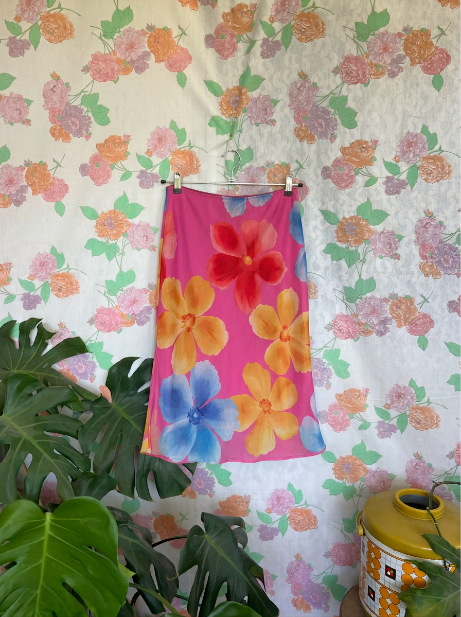 90's Pink Floral Midi Skirt
