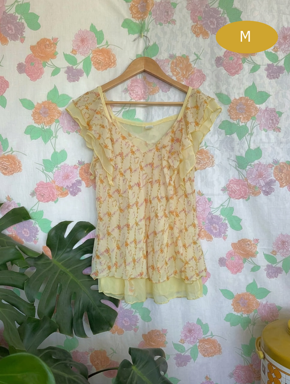 90's Yellow Floral Blouse