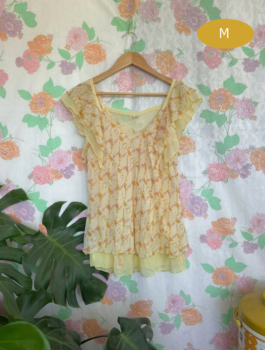 90's Yellow Floral Blouse