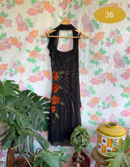 90's Black Embroidered Dress