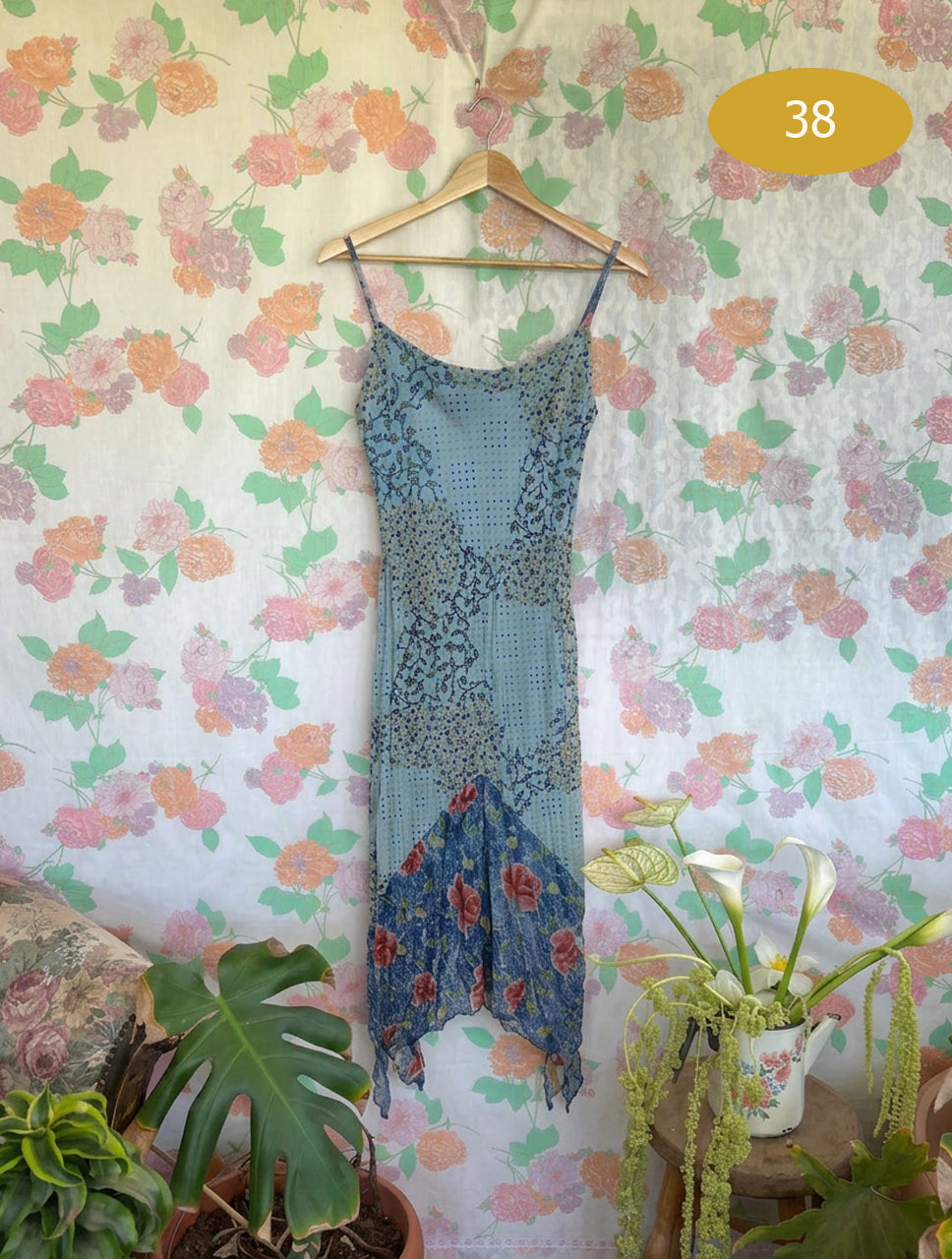 90's Blue Printed Dress