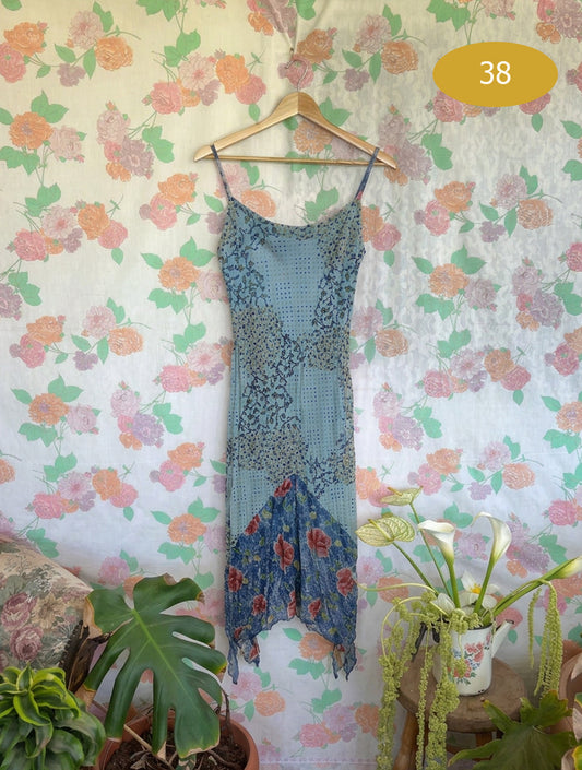 90's Blue Printed Dress