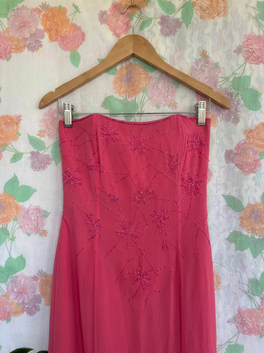 00's Pink Embroidered Evening Dress