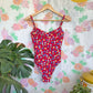 90's Red Floral Swimsuit