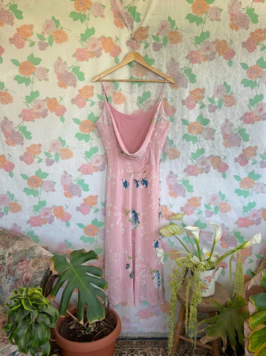 90's Pink Floral Midi Dress