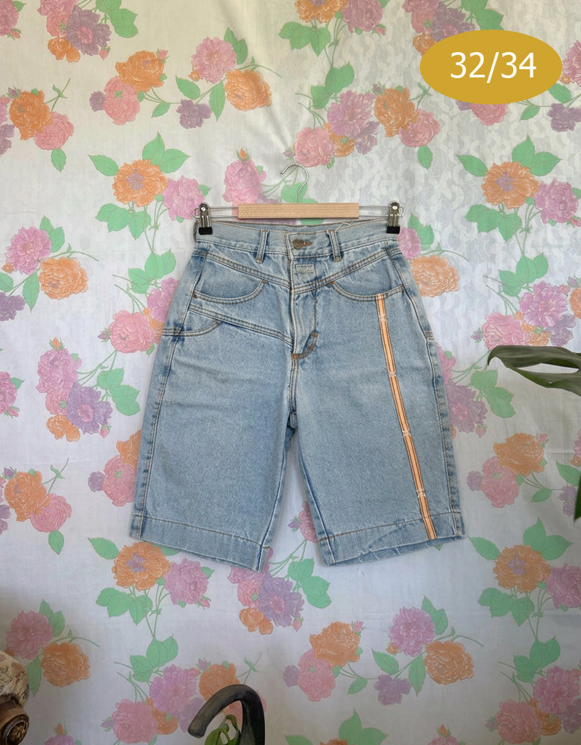 90's High Waist Denim Bermuda