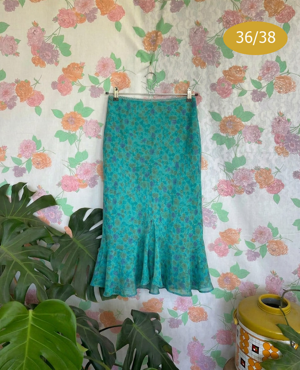90's Floral Green Skirt