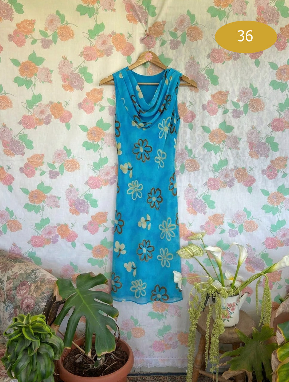 90's Blue Floral Slip Dress