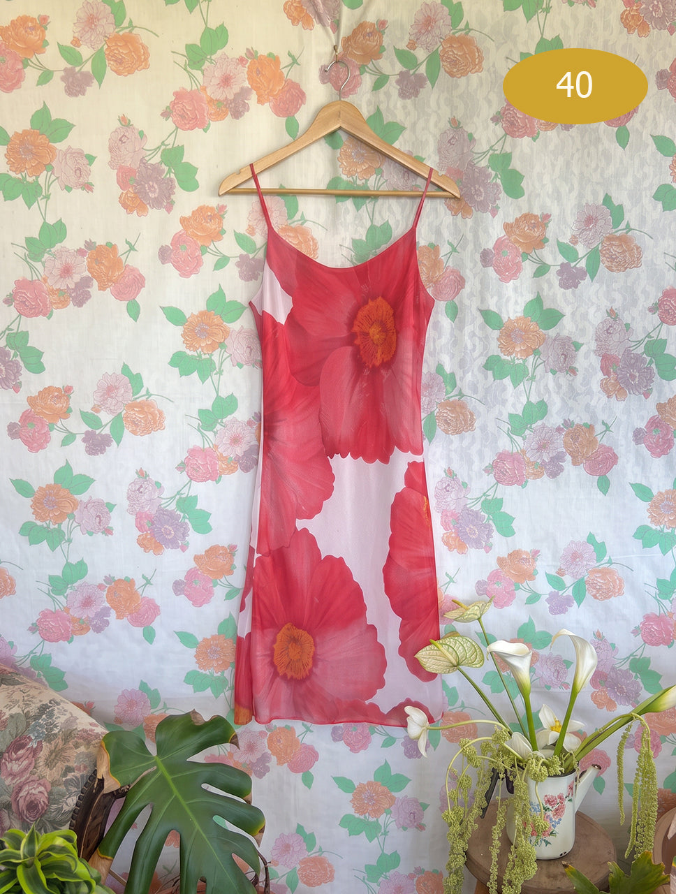 90’s Red Floral Dress