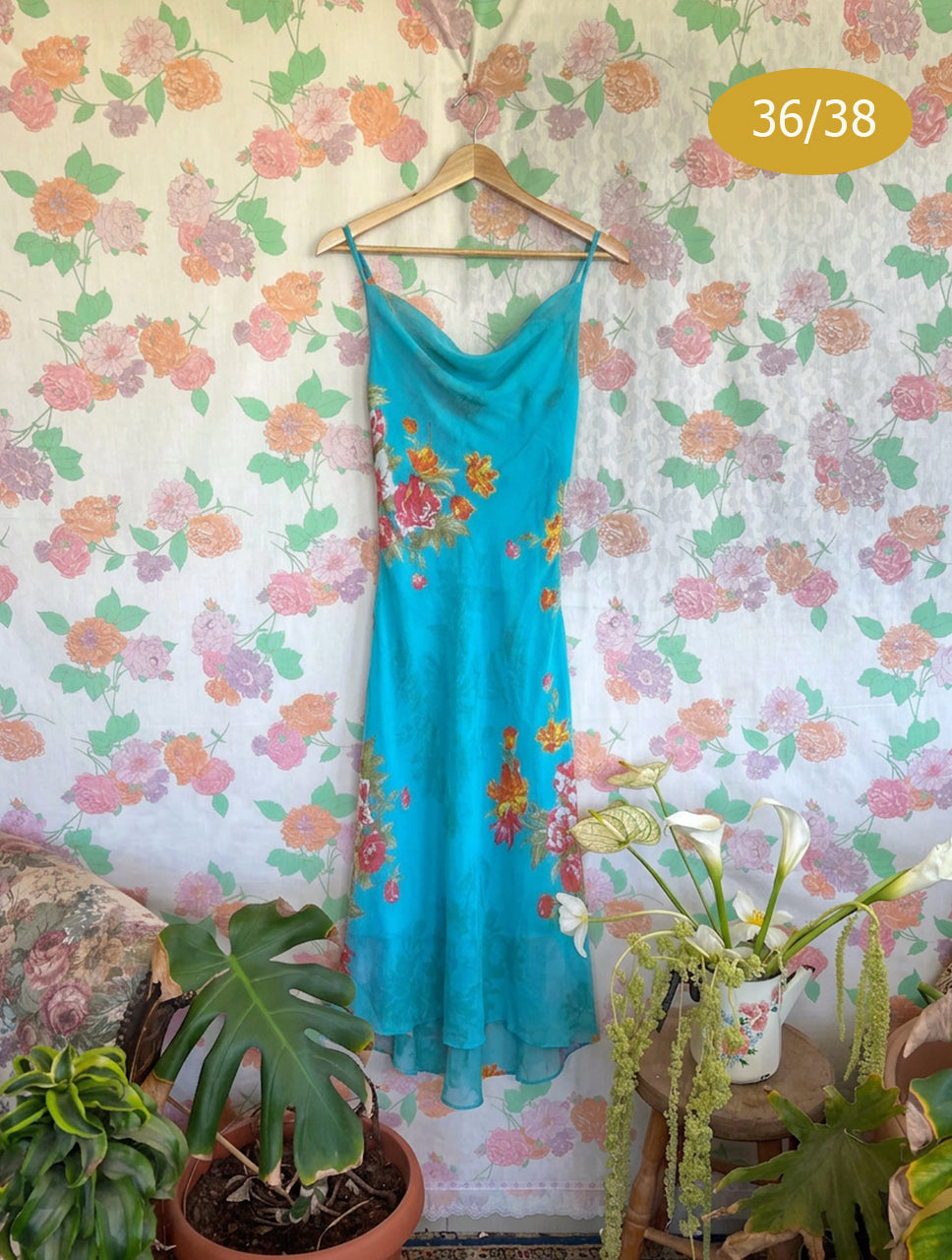 90's Blue Slim Floral Dress