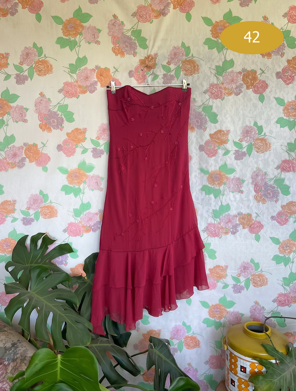 2000’s Cherry Red Strapless Evening Dress