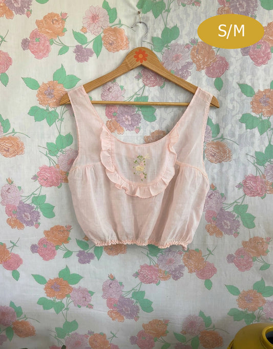 90's Baby Pink Embroidered Top