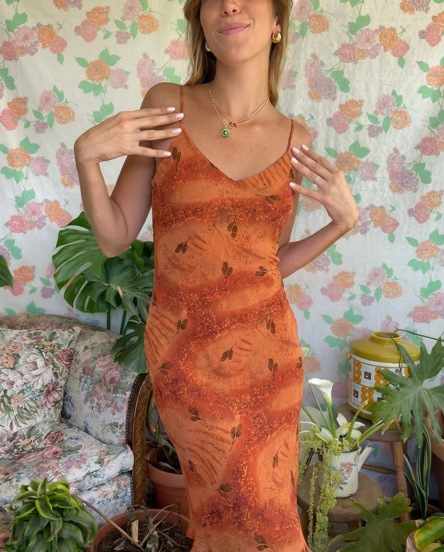 90's Deep Orange Slip Dress