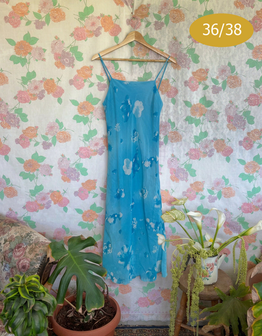 90's Blue Floral Slip Dress