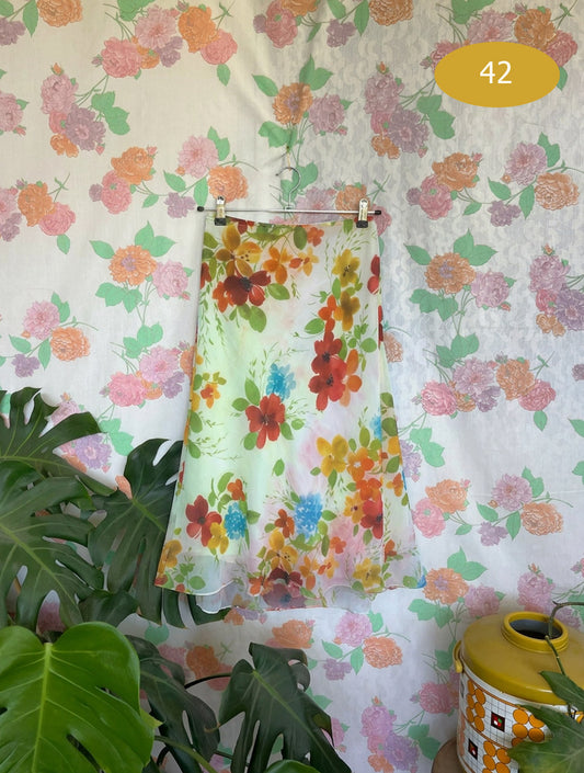 00's Floral Voile Skirt