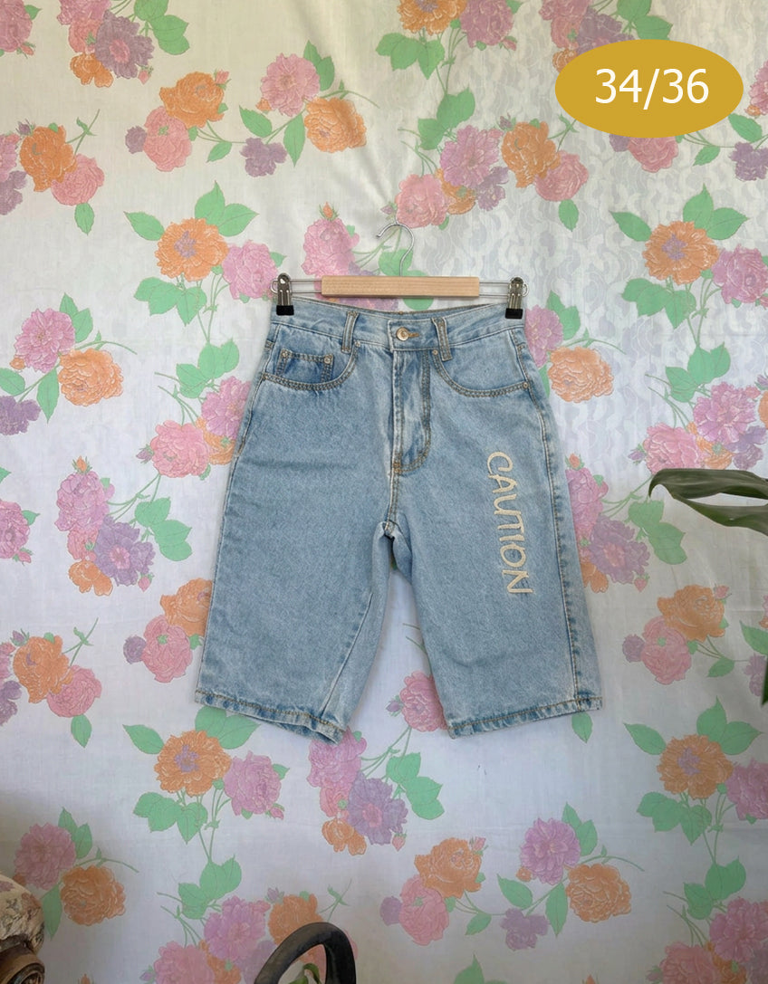 90's Light Wash Caution Bermuda