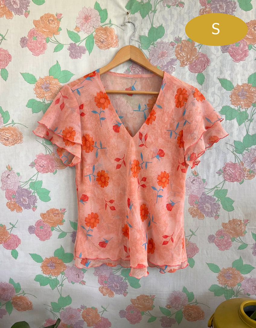 90's Sheer Floral Blouse