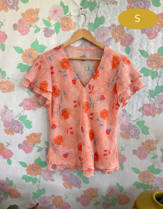 90's Sheer Floral Blouse
