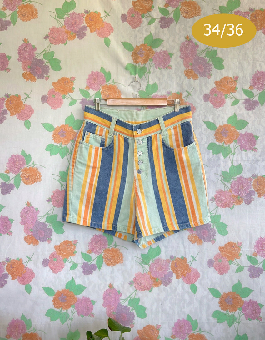 La Foret Striped Denim Shorts
