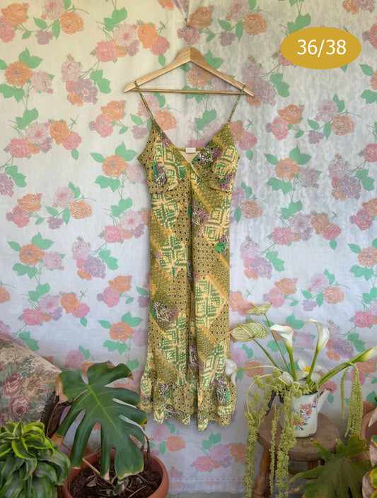 90's Green Mosaic Slip Dress