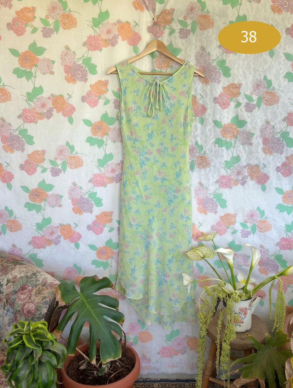 90's Mint Floral Midi Dress