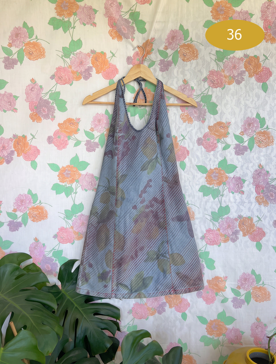 90's Short Flower Denim Dress