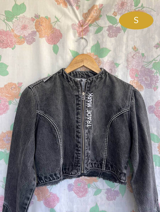 90's Grey Denim Cropped Jacket