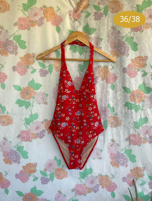 90's Red Iconic Floral Swimsuit