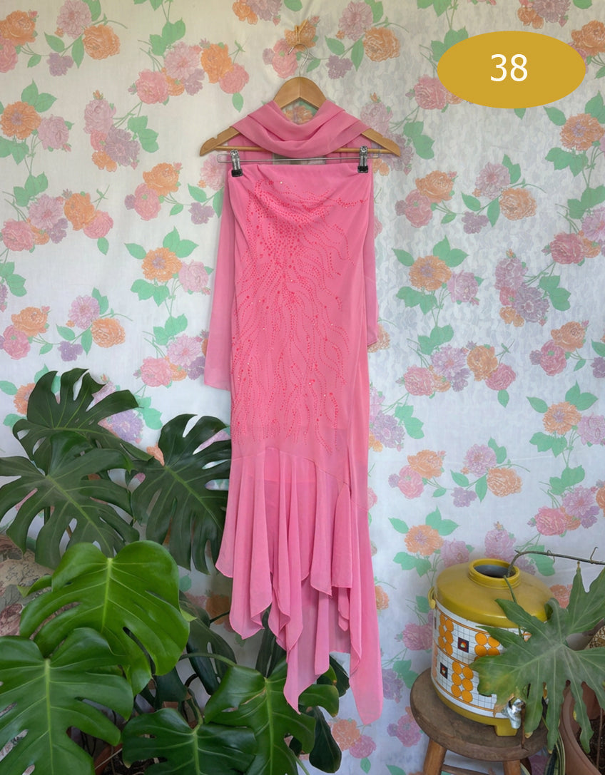 Y2K Beaded Pink Strapless Dress