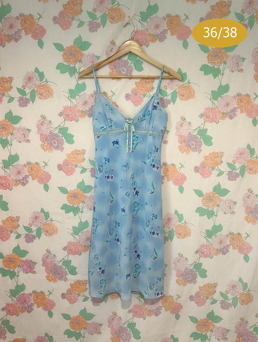 90's Light Blue Floral Slip Dress