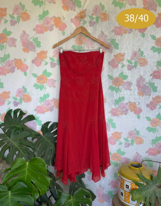 2000's Red Strapless Evening Dress