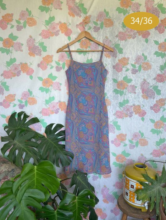 Vintage Lilac & Blue Printed Dress