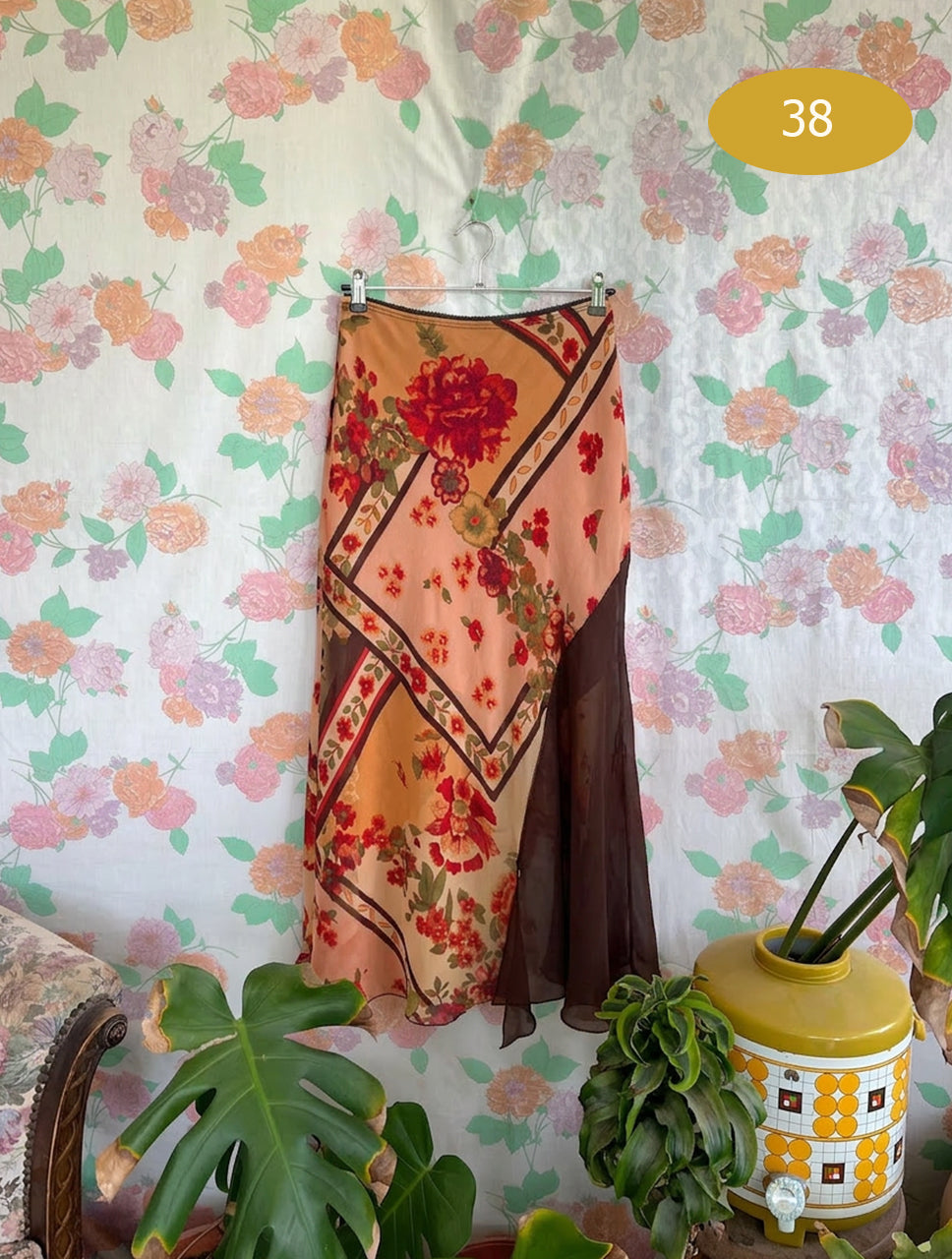 2000's Boho Floral Midi Skirt