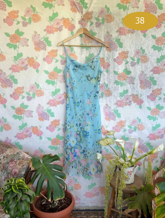 90's Blue Floral Slip Dress