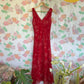 90's Red Romantic Midi Dress